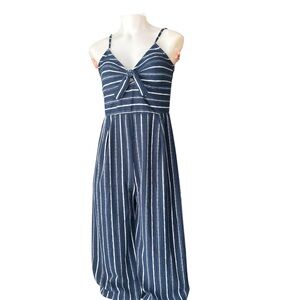 Ardene Navy & White Striped Tie-Front Jumpsuit